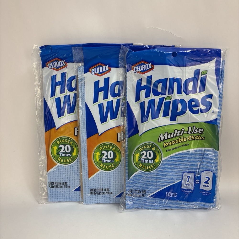 Clorox HANDI WIPES CLOTHS ABSORBENT MULTIPURPOSE CLEANING TOWELS BLUE 3 Packs
